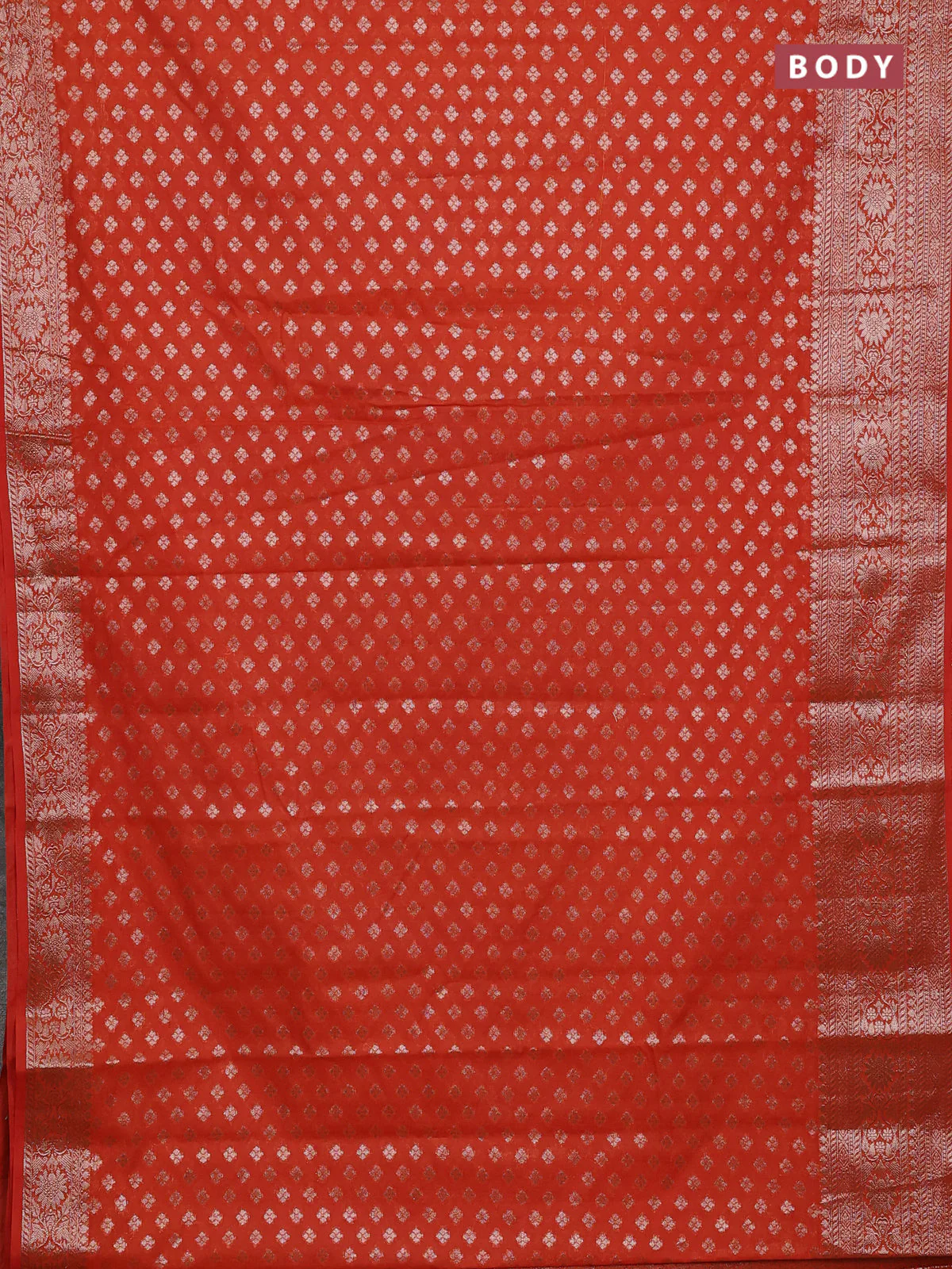 Banarasi semi chiniya saree rustic orange with allover thread & zari woven buttas and woven border - Image 2