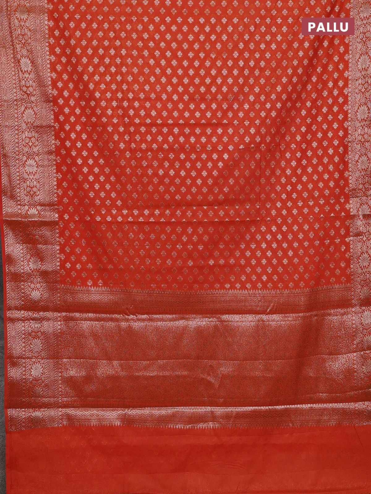 Banarasi semi chiniya saree rustic orange with allover thread & zari woven buttas and woven border - Image 3