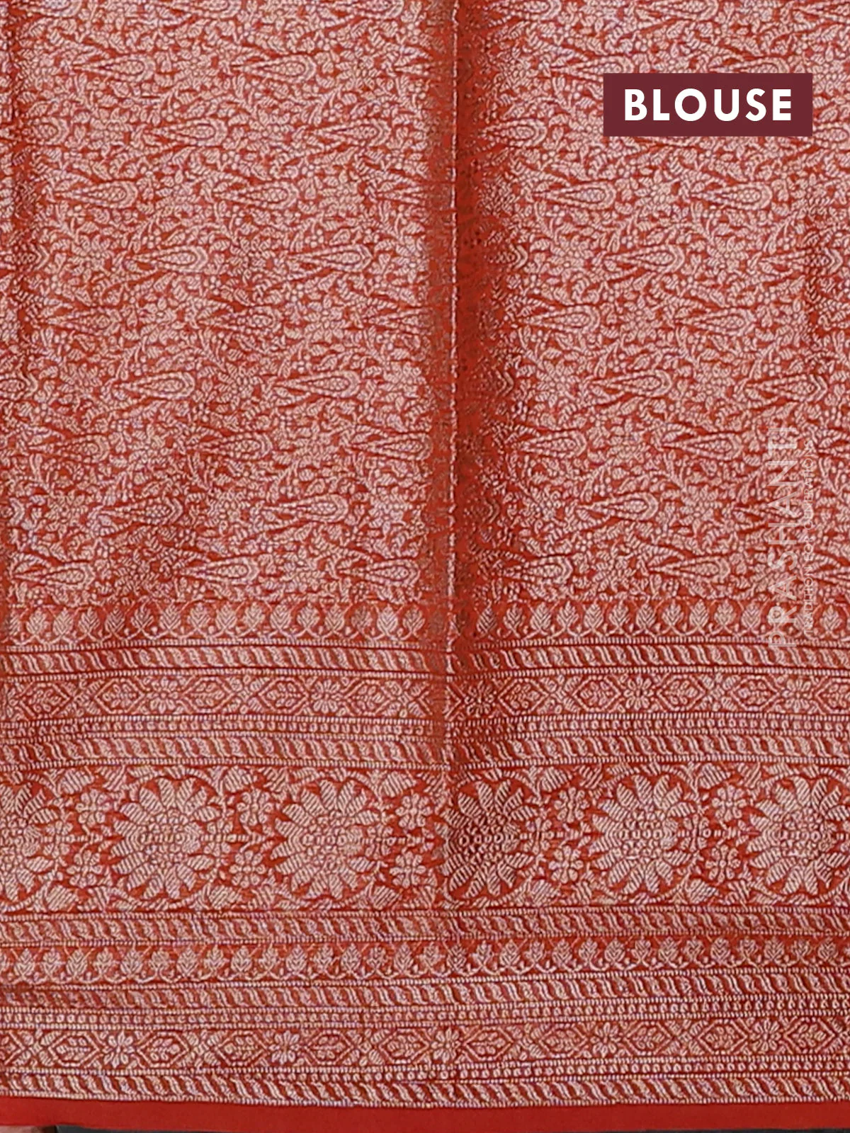 Banarasi semi chiniya saree rustic orange with allover thread & zari woven buttas and woven border - Image 4