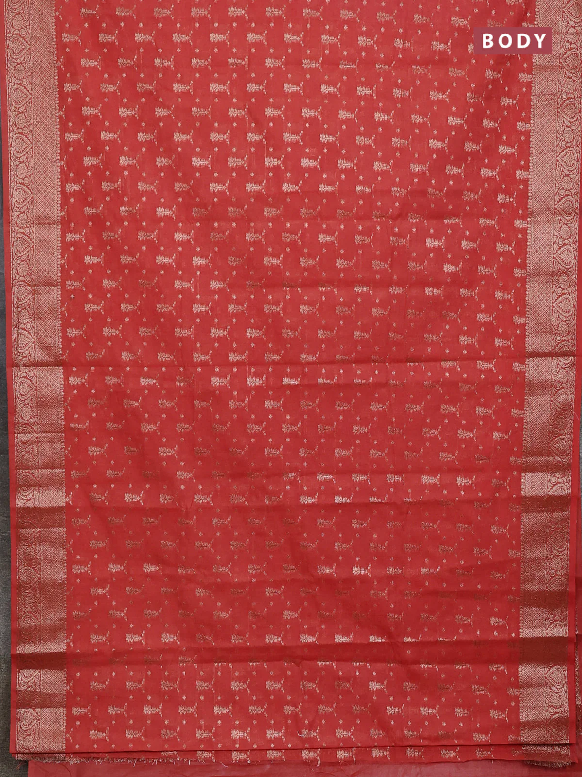 Banarasi semi chiniya saree rustic orange with allover thread & zari woven buttas and woven border - Image 2