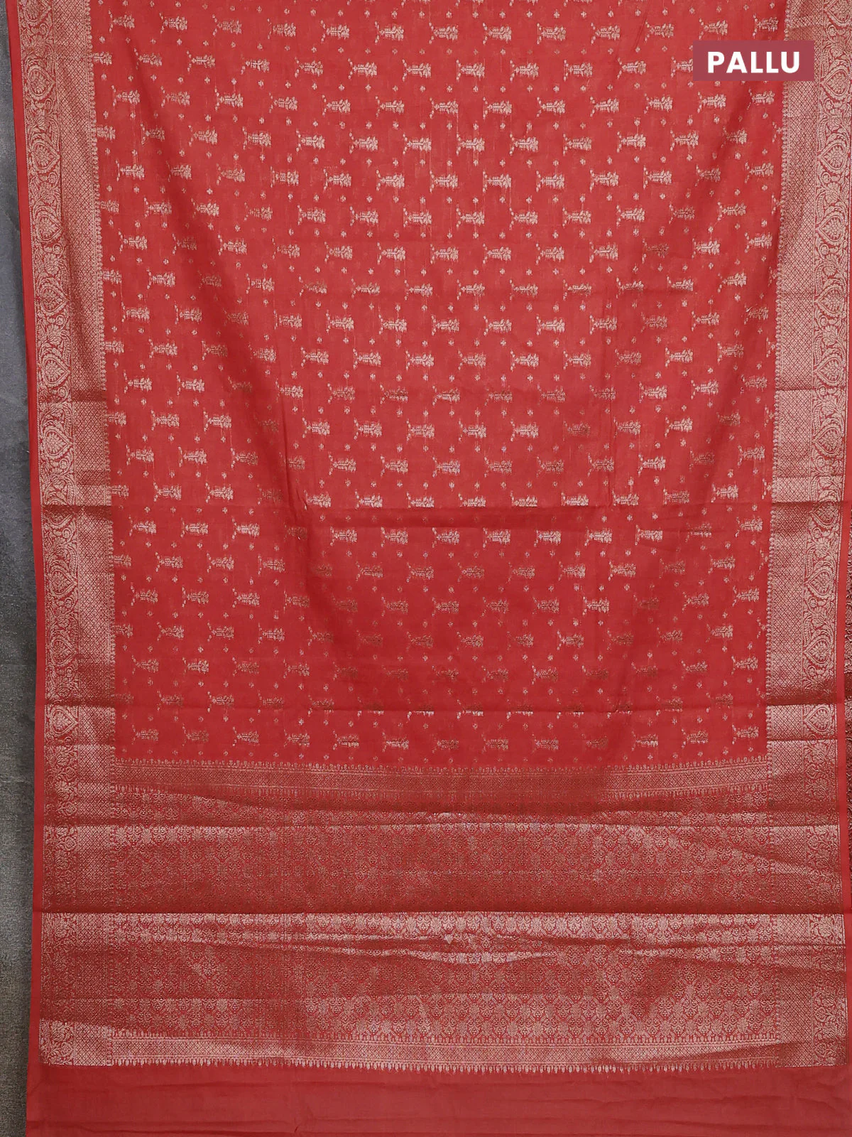 Banarasi semi chiniya saree rustic orange with allover thread & zari woven buttas and woven border - Image 3