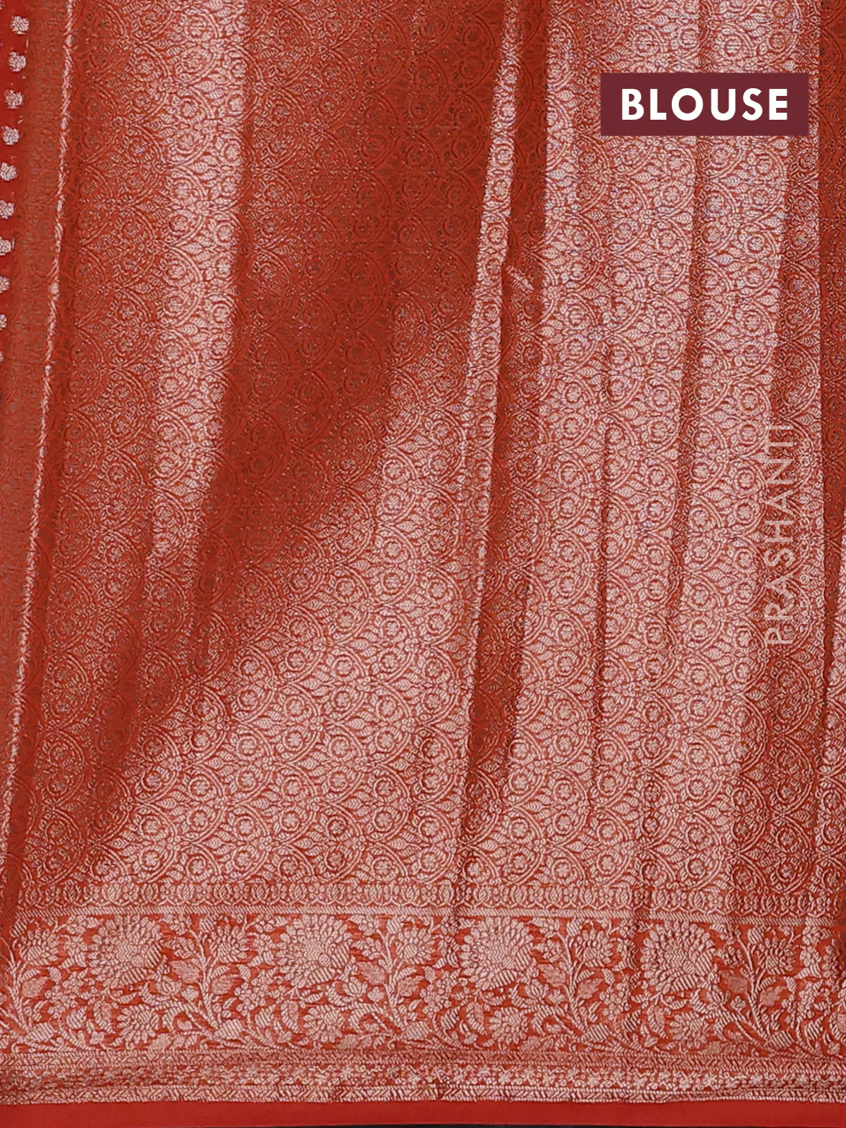 Banarasi semi chiniya saree rustic orange with allover thread & zari woven buttas and woven border - Image 4