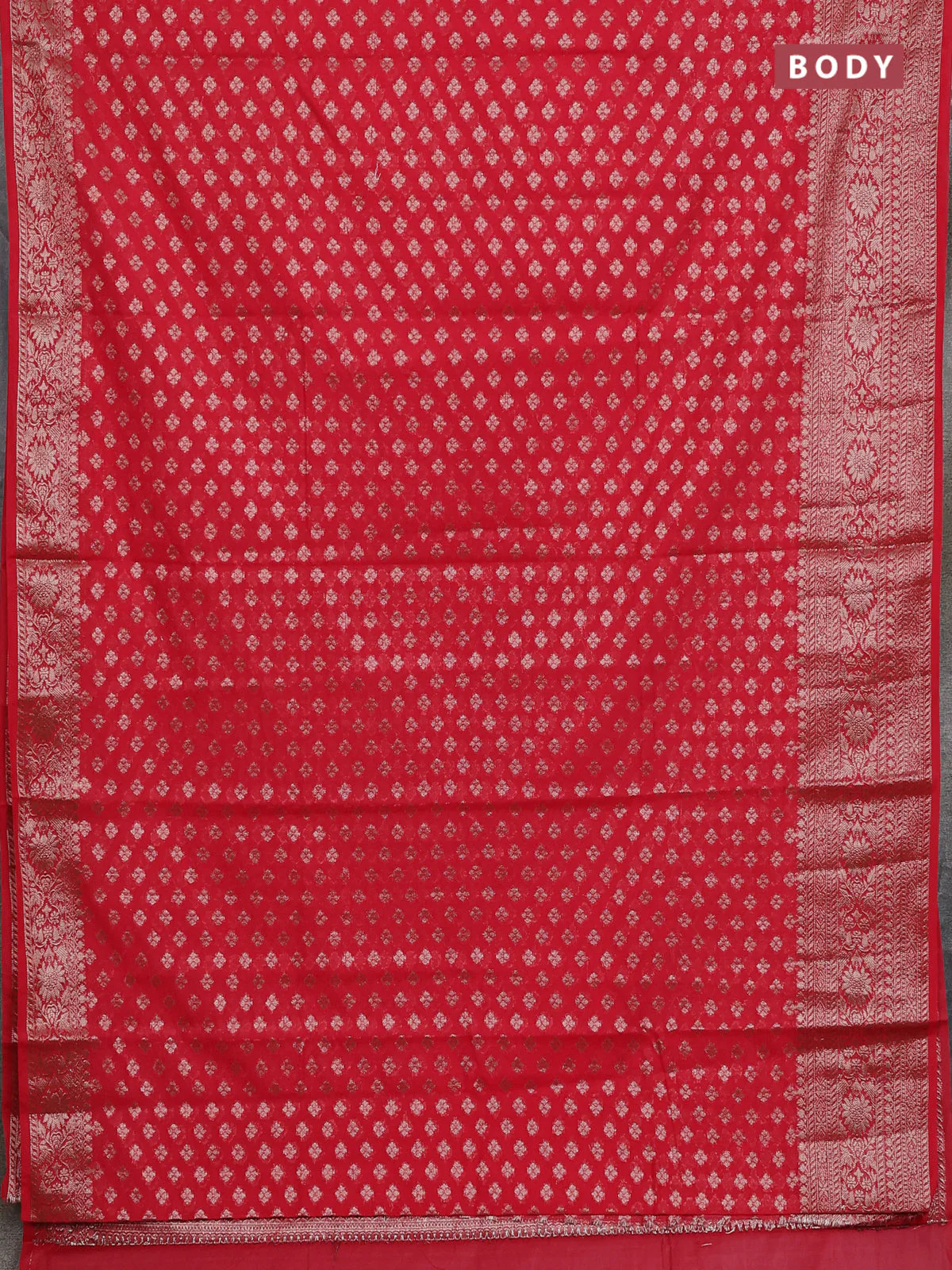 Banarasi semi chiniya saree rustic orange with allover thread & zari woven buttas and woven border - Image 2