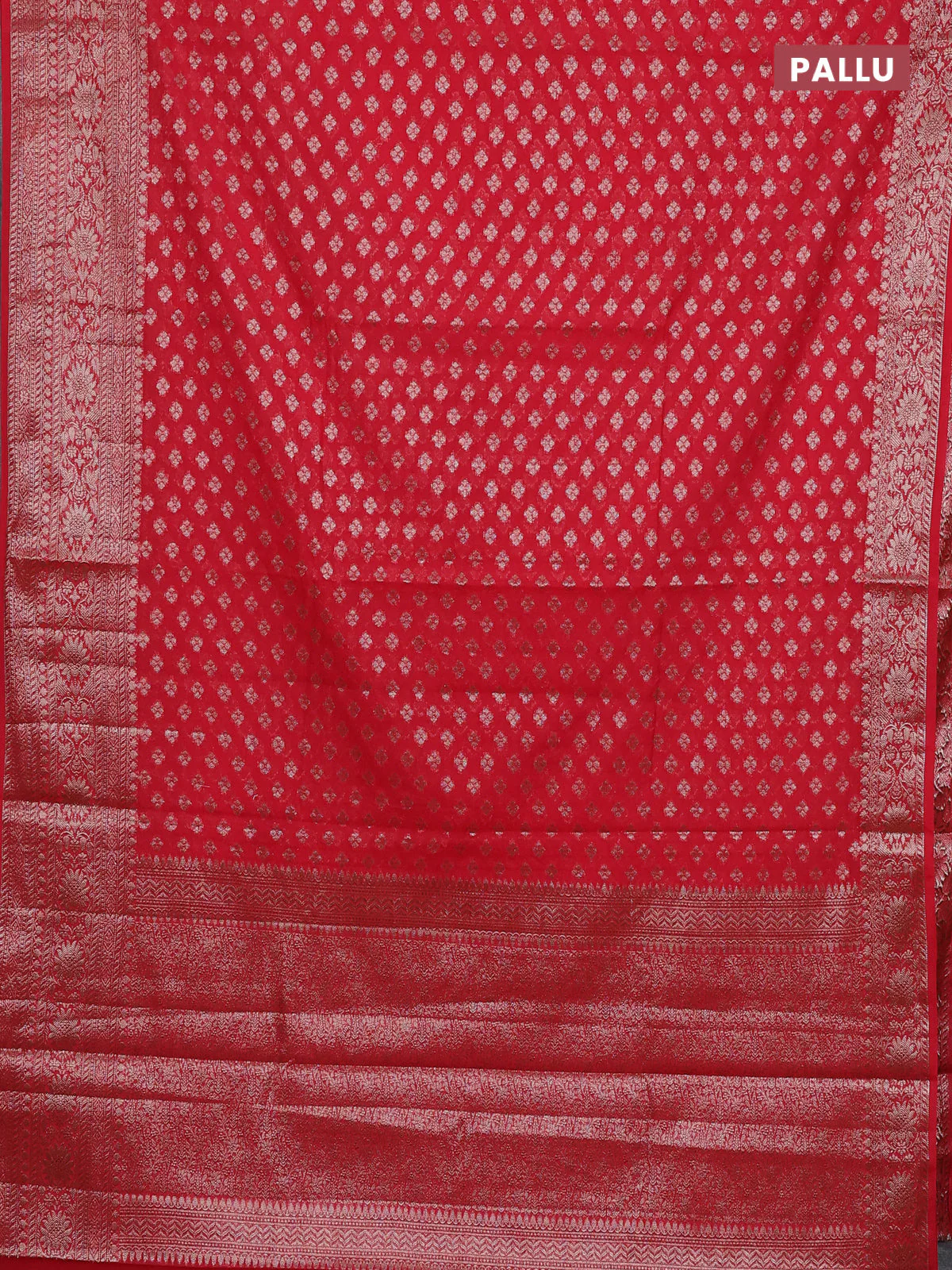 Banarasi semi chiniya saree rustic orange with allover thread & zari woven buttas and woven border - Image 3