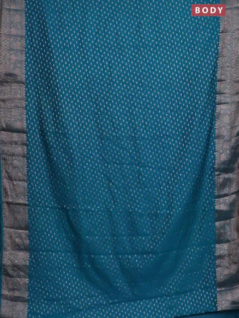Banarasi semi chiniya saree teal blue shade with allover thread & zari woven buttas and woven border - Image 2