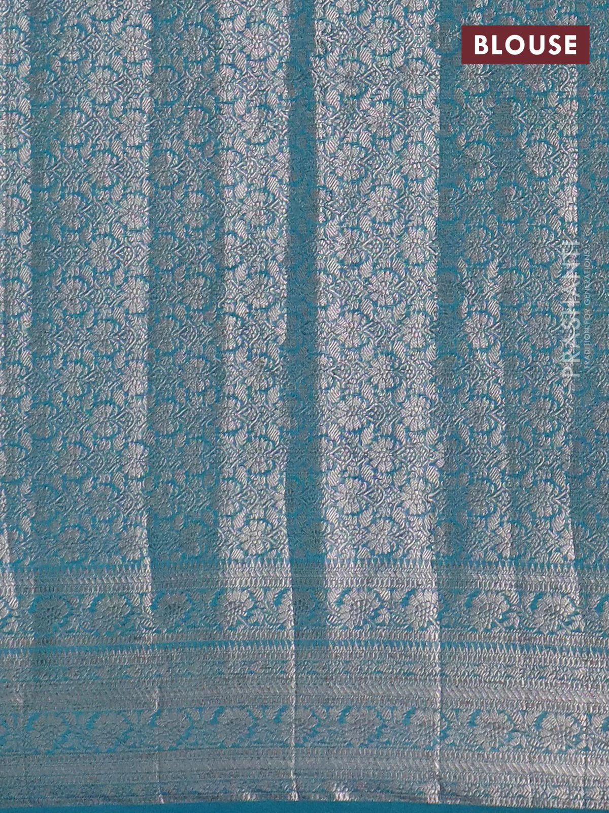 Banarasi semi chiniya saree teal blue with allover thread & zari woven buttas and woven border - Image 4