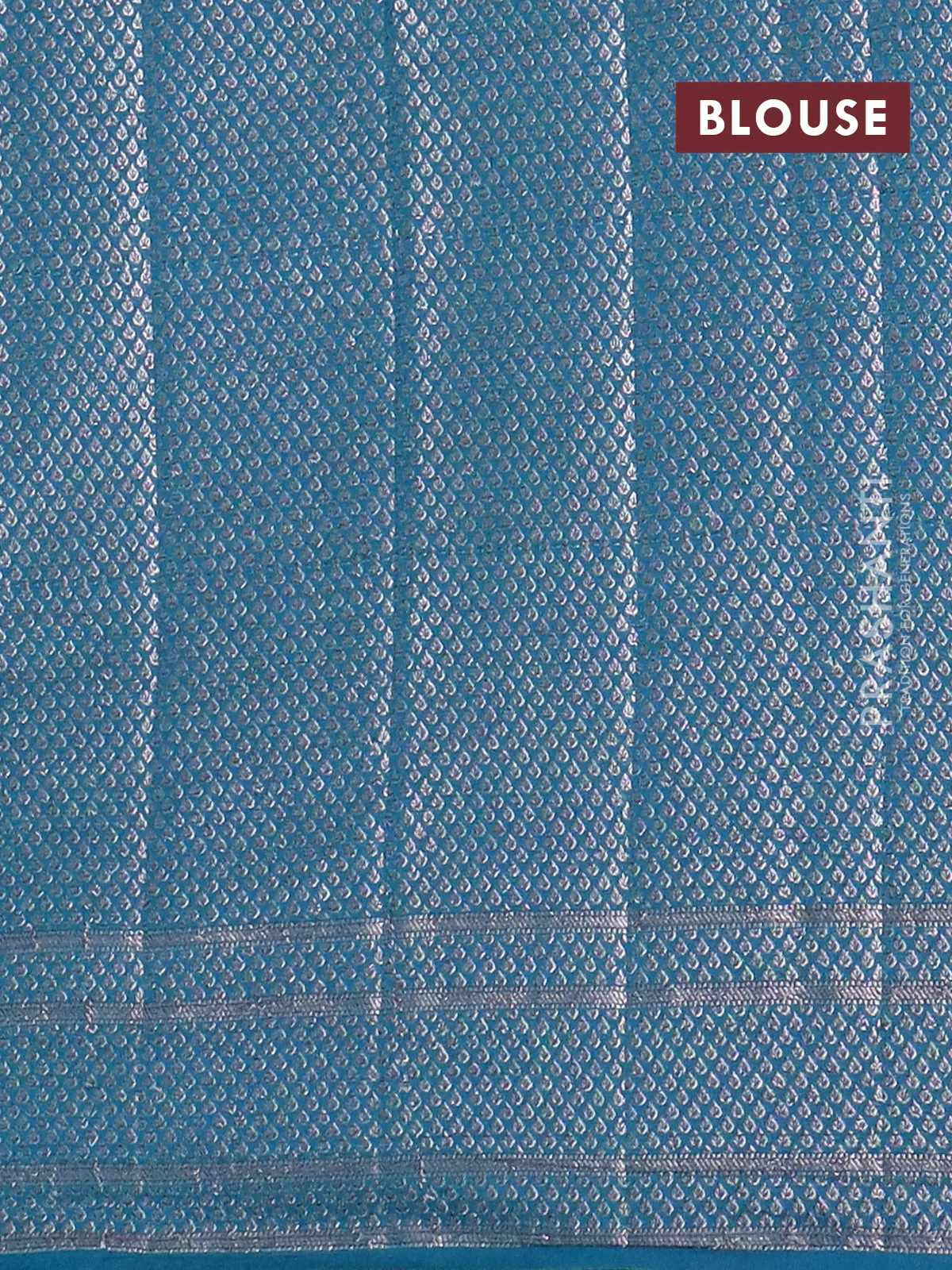 Banarasi semi chiniya saree teal blue with allover thread & zari woven buttas and woven border - Image 4