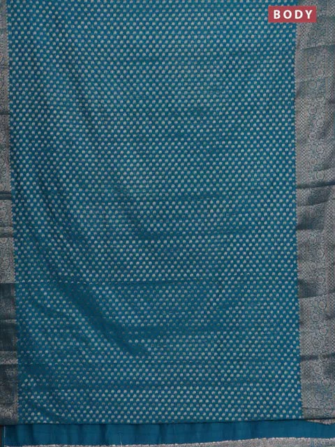 Banarasi semi chiniya saree teal blue with allover thread & zari woven paisley buttas and woven border - Image 2