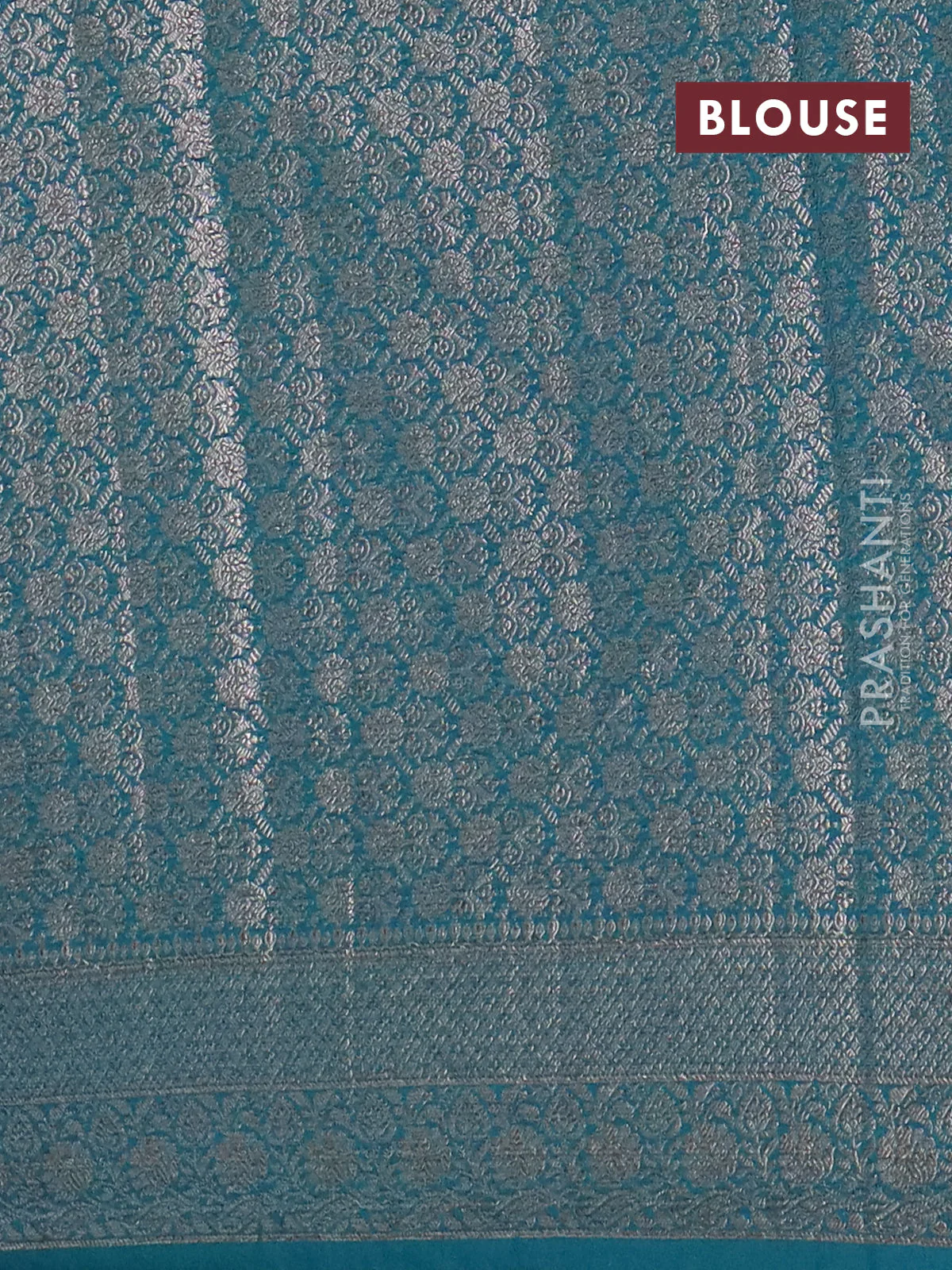 Banarasi semi chiniya saree teal green shade with allover thread & zari weaves and woven border - Image 4