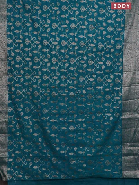 Banarasi semi chiniya saree teal green shade with allover thread & zari weaves and woven border - Image 2