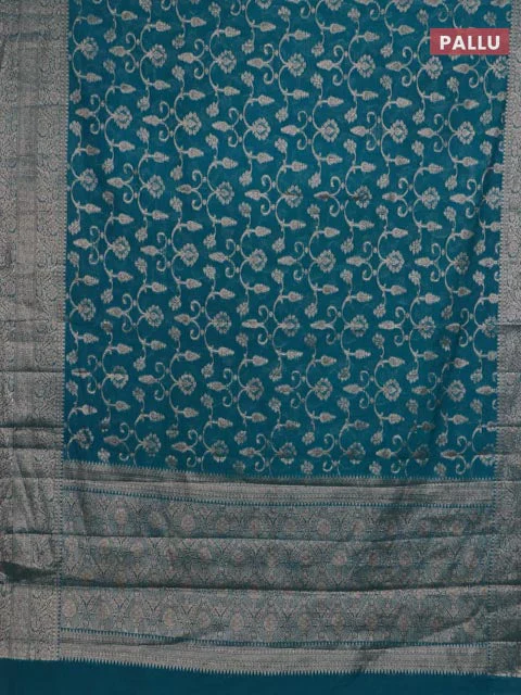 Banarasi semi chiniya saree teal green shade with allover thread & zari weaves and woven border - Image 3