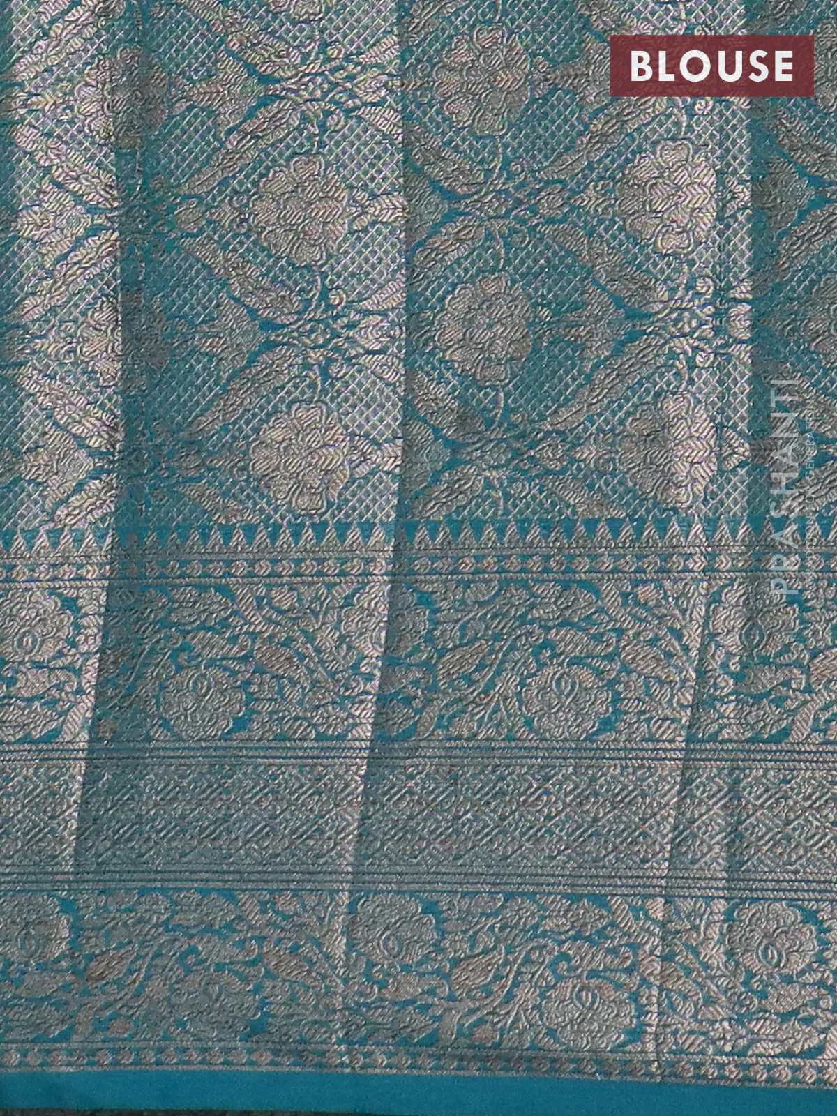 Banarasi semi chiniya saree teal green shade with allover thread & zari weaves and woven border - Image 4