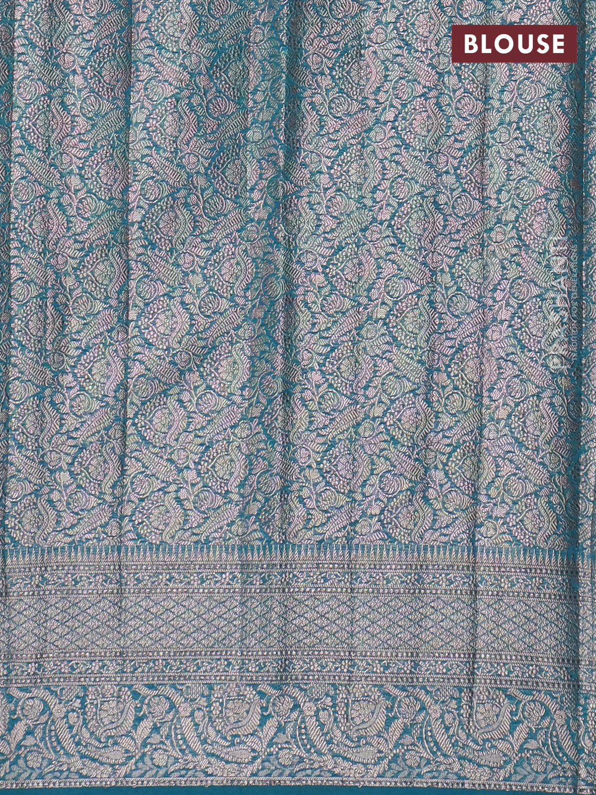 Banarasi semi chiniya saree teal green shade with allover thread & zari woven buttas and woven border - Image 4