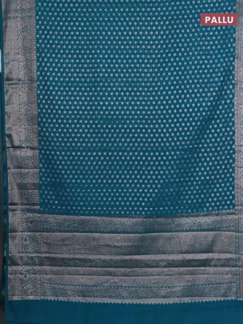 Banarasi semi chiniya saree teal green shade with allover thread & zari woven buttas and woven border - Image 3