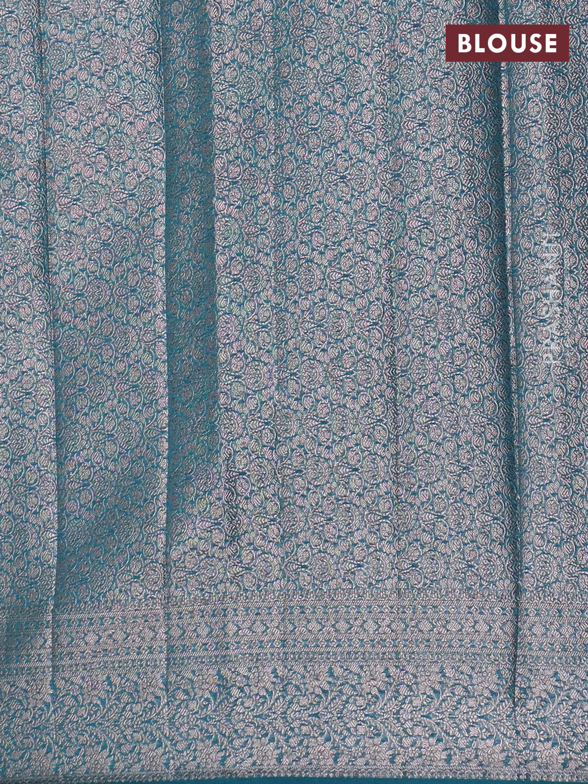 Banarasi semi chiniya saree teal green shade with allover thread & zari woven buttas and woven border - Image 4