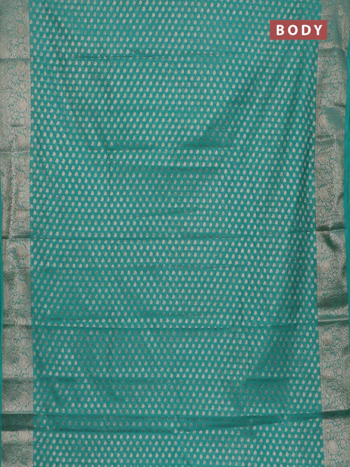 Banarasi semi chiniya saree teal green with allover thread & zari woven buttas and woven border - Image 2