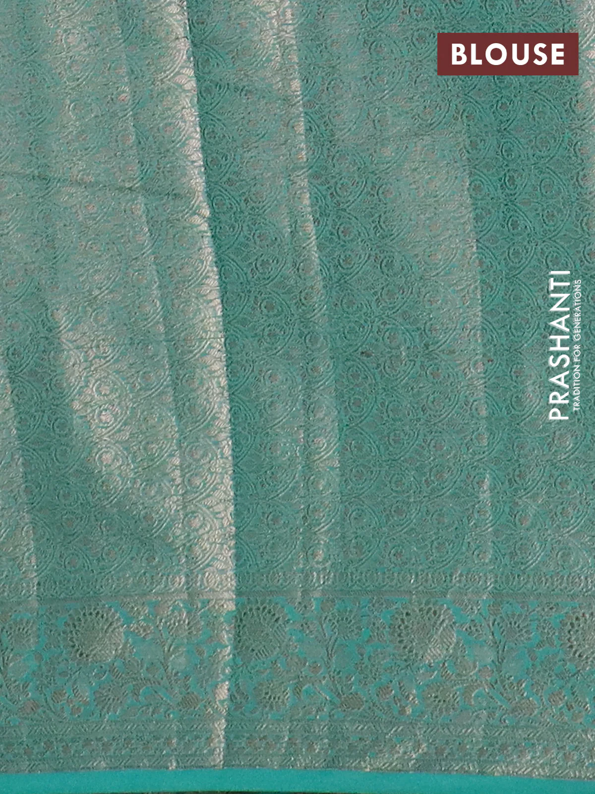 Banarasi semi chiniya saree teal green with allover thread & zari woven buttas and woven border - Image 4