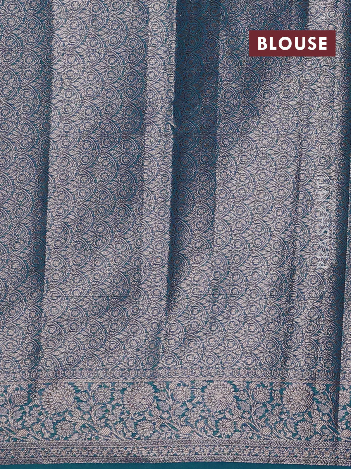 Banarasi semi chiniya saree teal green with allover thread & zari woven buttas and woven border - Image 4