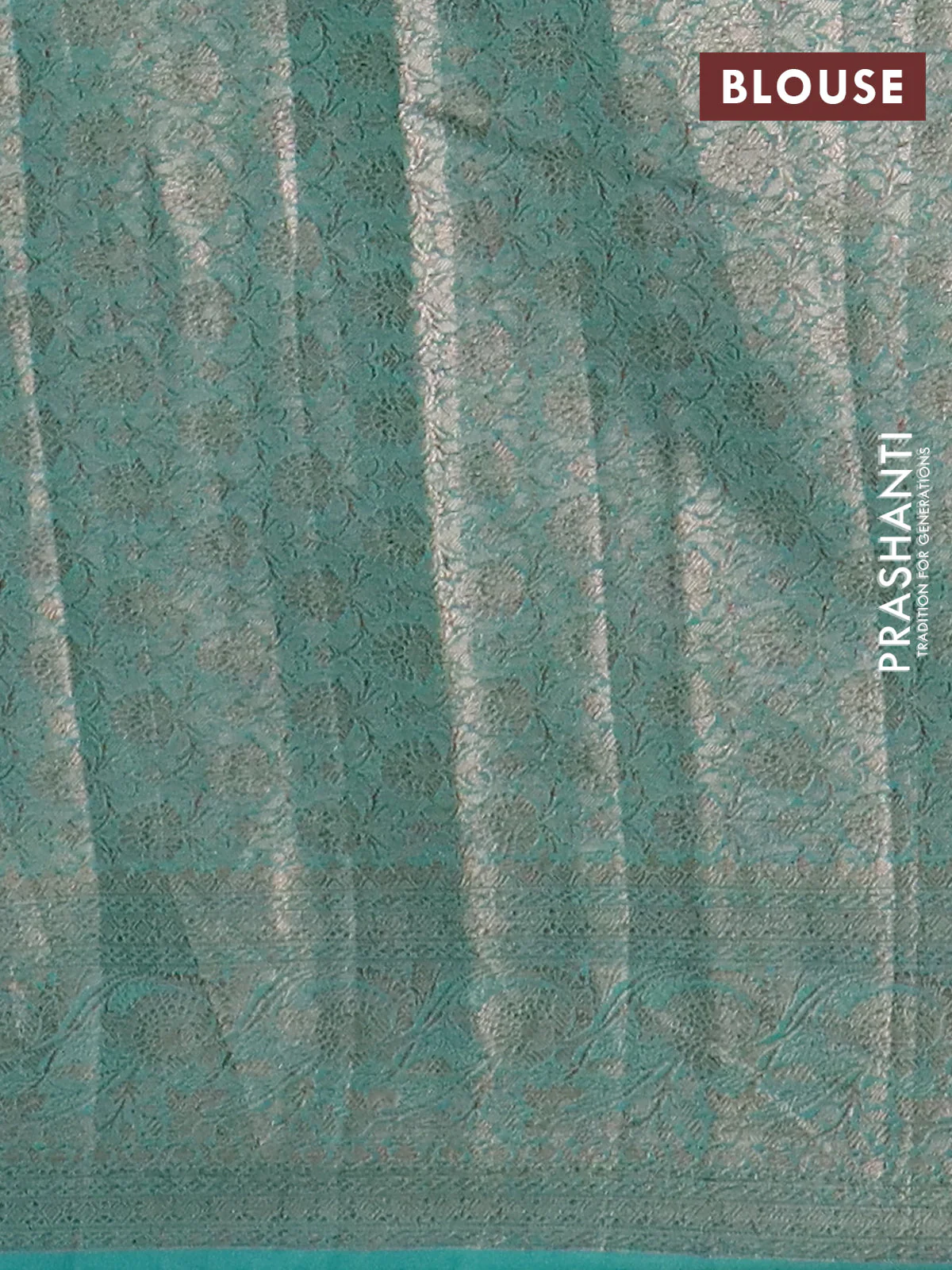 Banarasi semi chiniya saree teal green with allover thread & zari woven buttas and woven border - Image 4