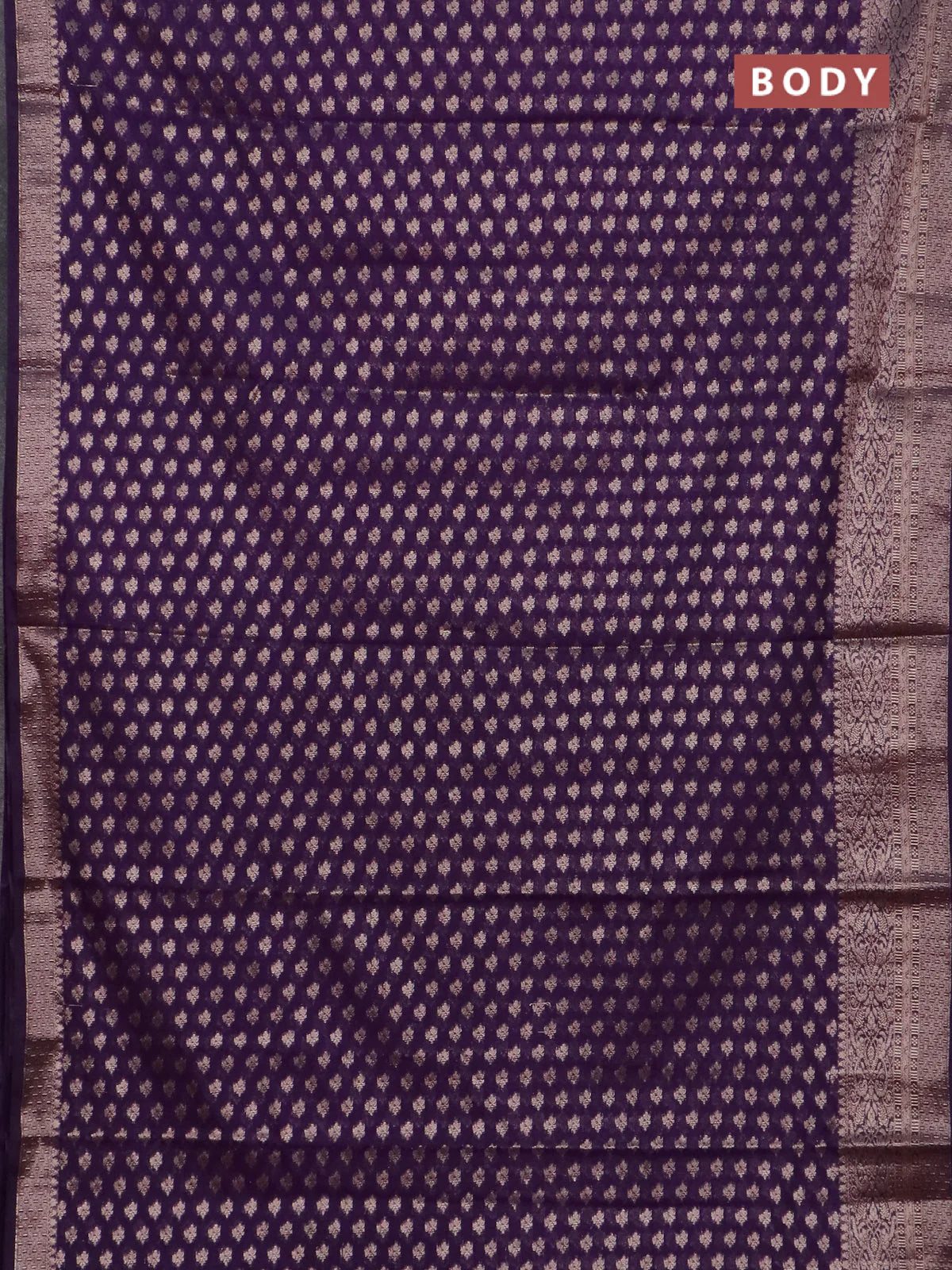 Banarasi semi chiniya saree violet with allover thread & zari woven buttas and woven border - Image 2