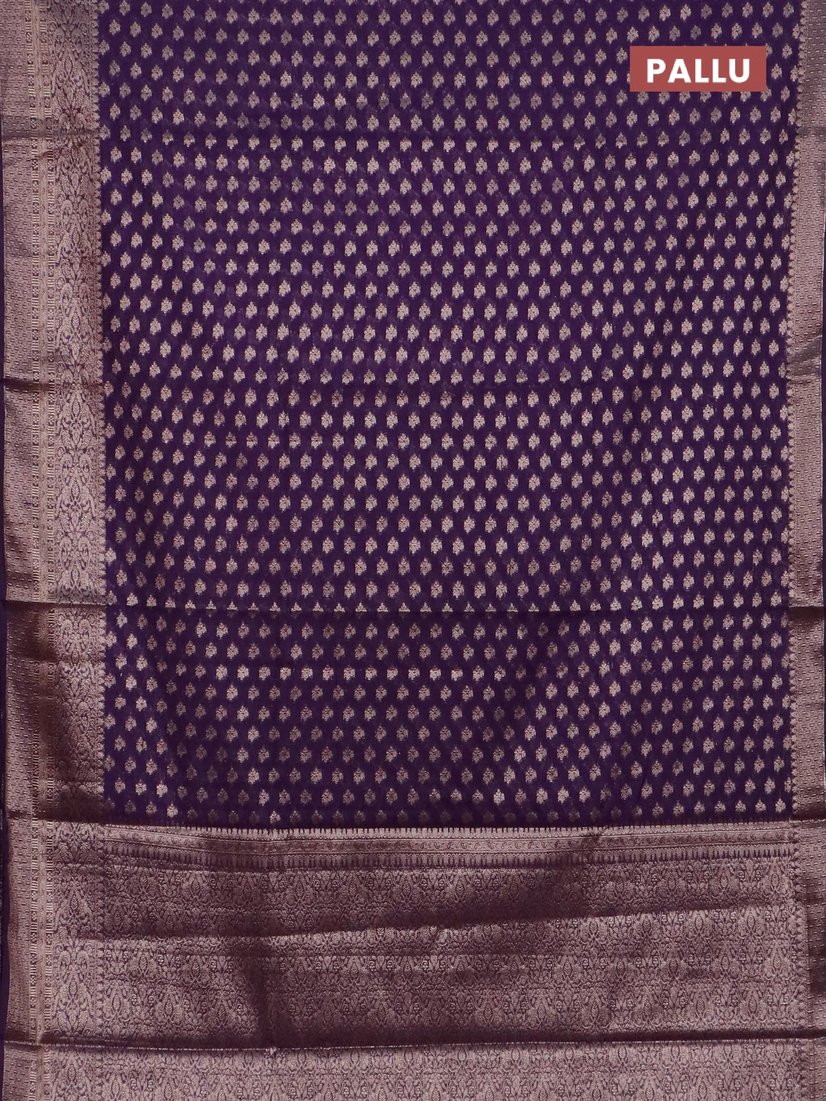 Banarasi semi chiniya saree violet with allover thread & zari woven buttas and woven border - Image 3