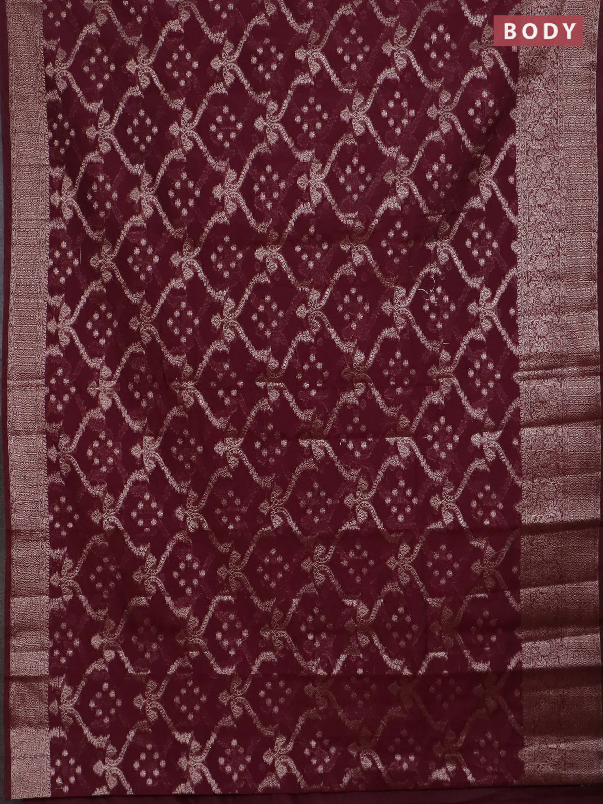 Banarasi semi chiniya saree wine shade with allover thread & zari weaves and woven border - Image 2