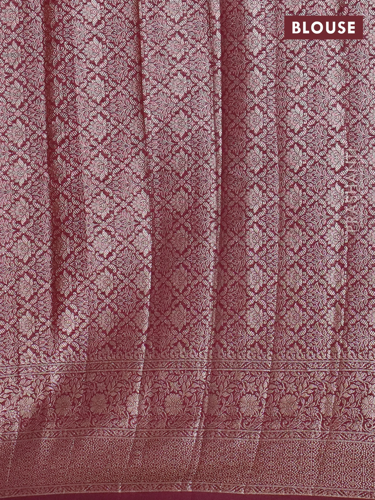 Banarasi semi chiniya saree wine shade with allover thread & zari weaves and woven border - Image 4