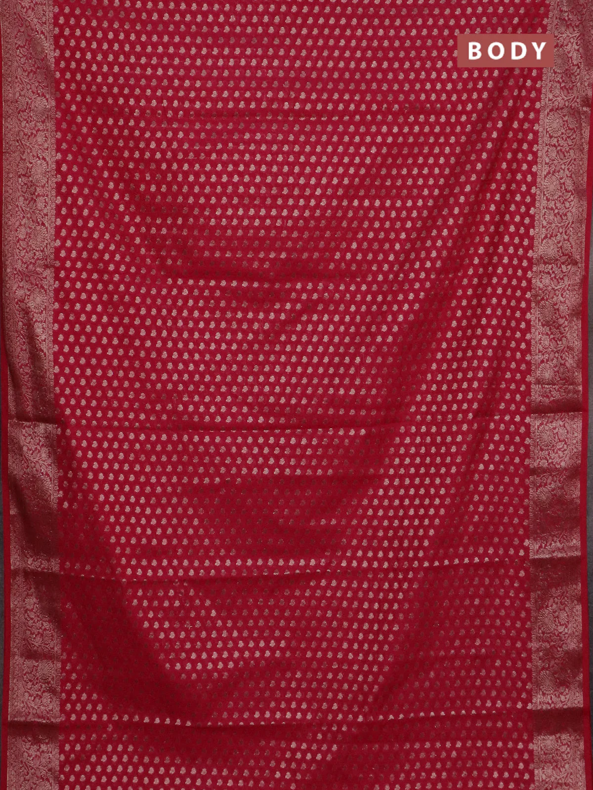 Banarasi semi chiniya saree wine shade with allover thread & zari woven buttas and woven border - Image 2