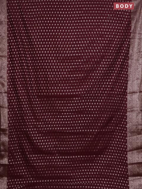 Banarasi semi chiniya saree wine shade with allover thread & zari woven buttas and woven border - Image 2