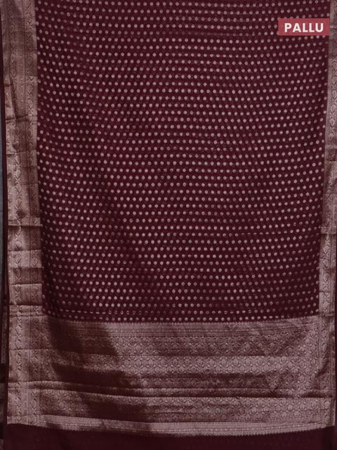 Banarasi semi chiniya saree wine shade with allover thread & zari woven buttas and woven border - Image 3