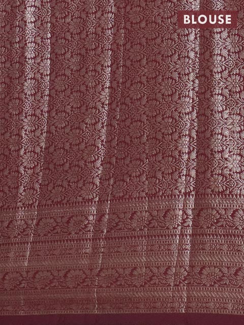 Banarasi semi chiniya saree wine shade with allover thread & zari woven buttas and woven border - Image 4