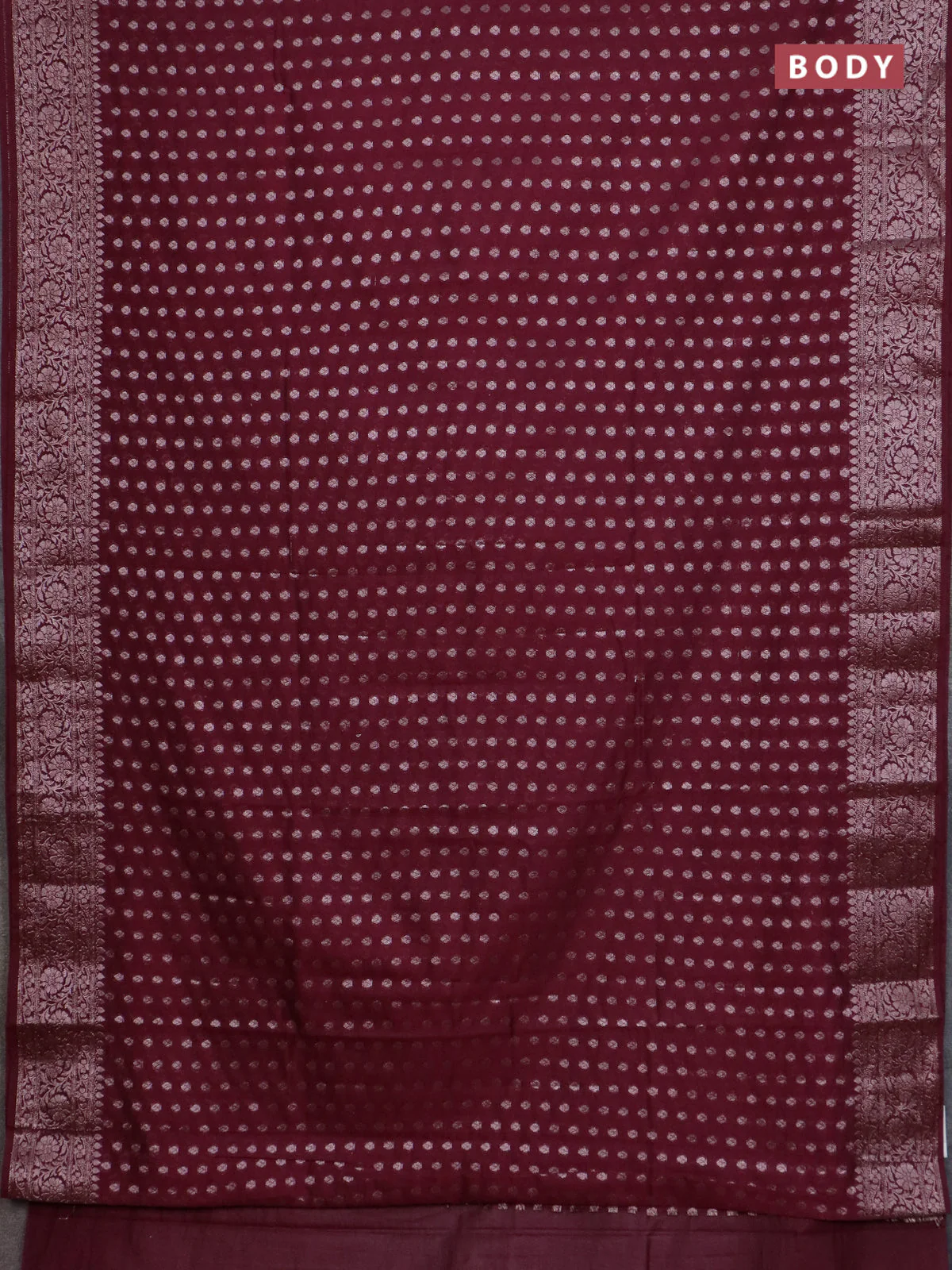 Banarasi semi chiniya saree wine shade with allover thread & zari woven buttas and woven border - Image 2