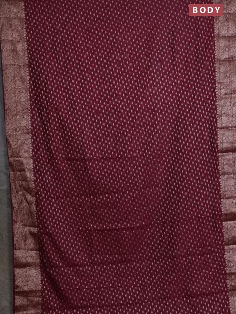 Banarasi semi chiniya saree wine shade with allover thread & zari woven buttas and woven border - Image 2