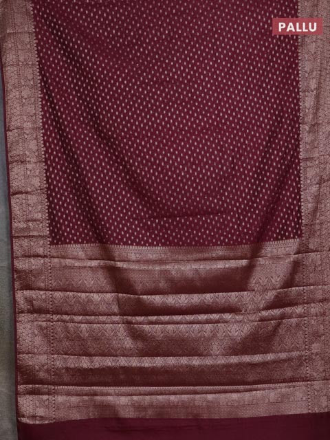 Banarasi semi chiniya saree wine shade with allover thread & zari woven buttas and woven border - Image 3