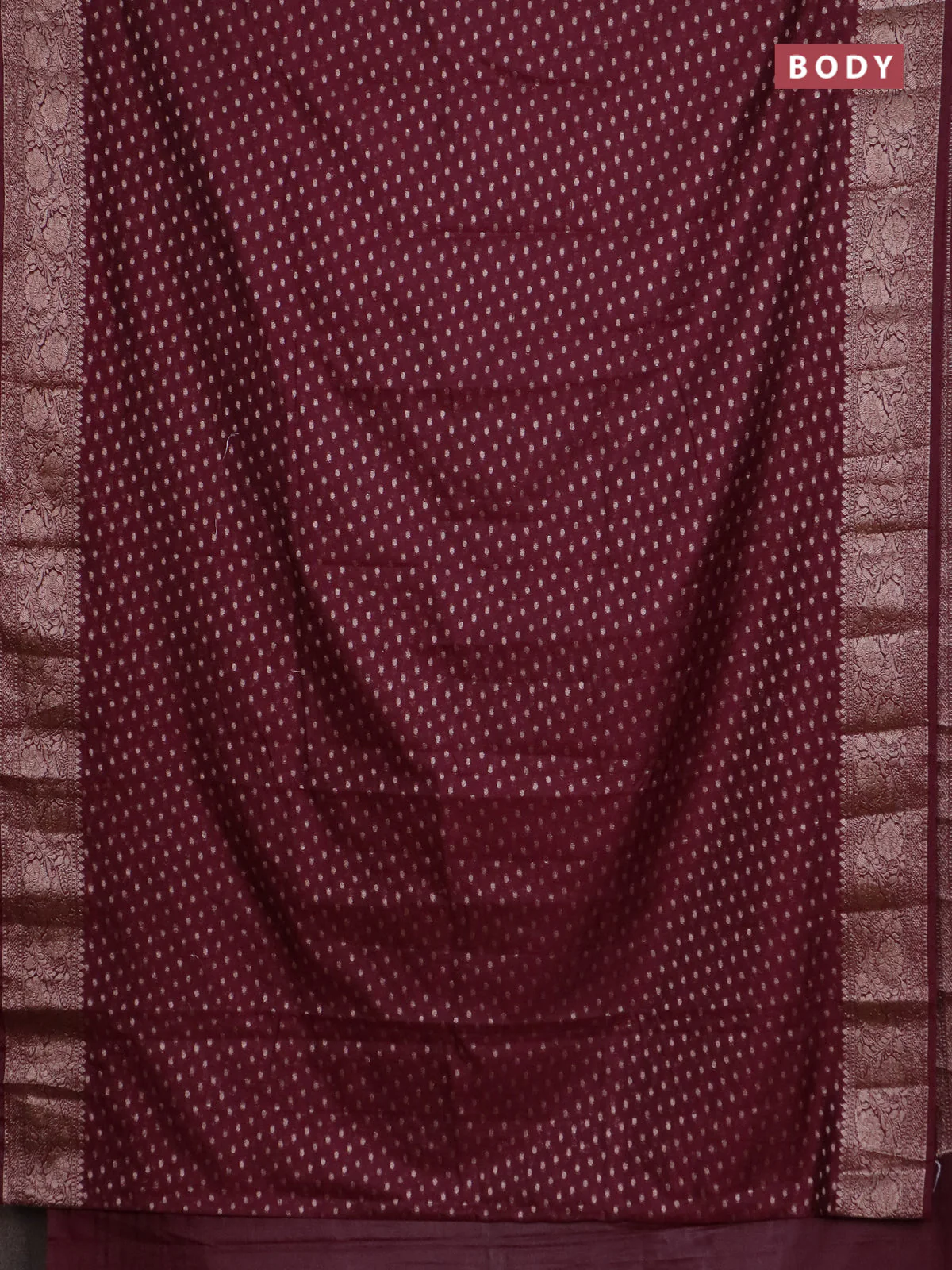 Banarasi semi chiniya saree wine shade with allover thread & zari woven buttas and woven border - Image 2