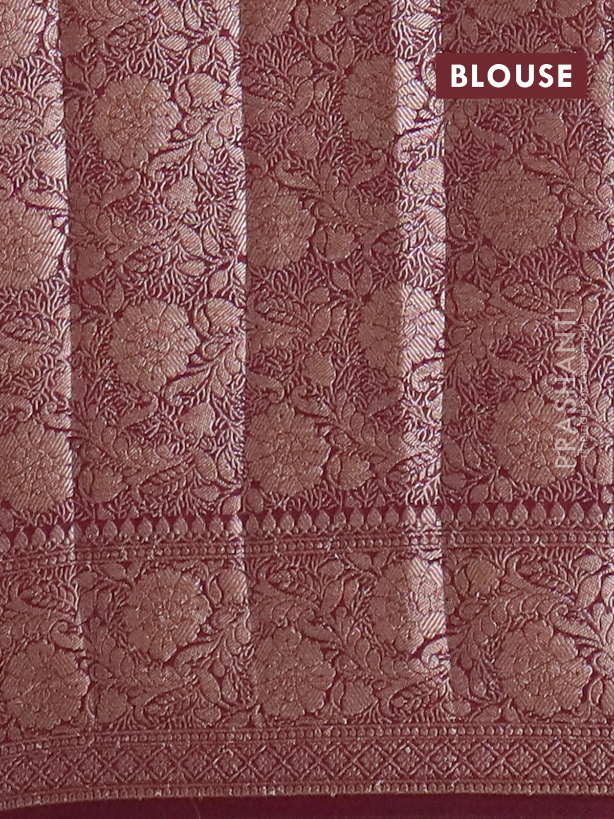Banarasi semi chiniya saree wine shade with allover thread & zari woven buttas and woven border - Image 4