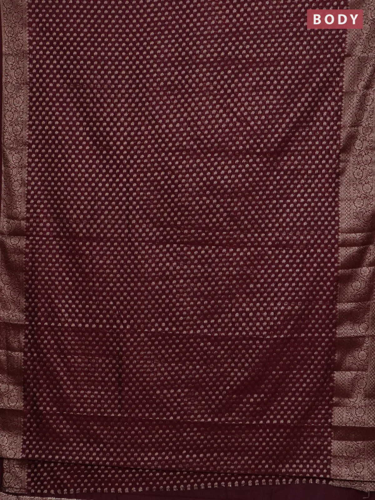 Banarasi semi chiniya saree wine shade with allover thread & zari woven paisley buttas and woven border - Image 2
