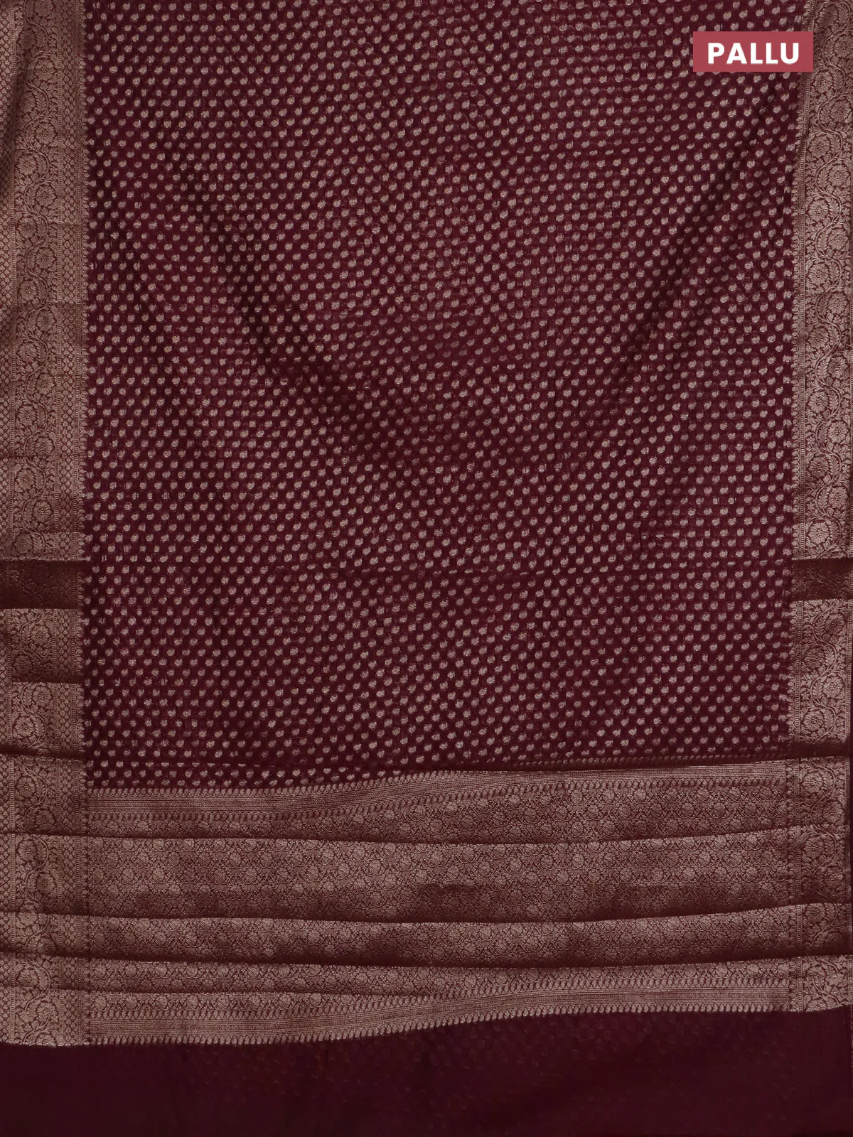 Banarasi semi chiniya saree wine shade with allover thread & zari woven paisley buttas and woven border - Image 3