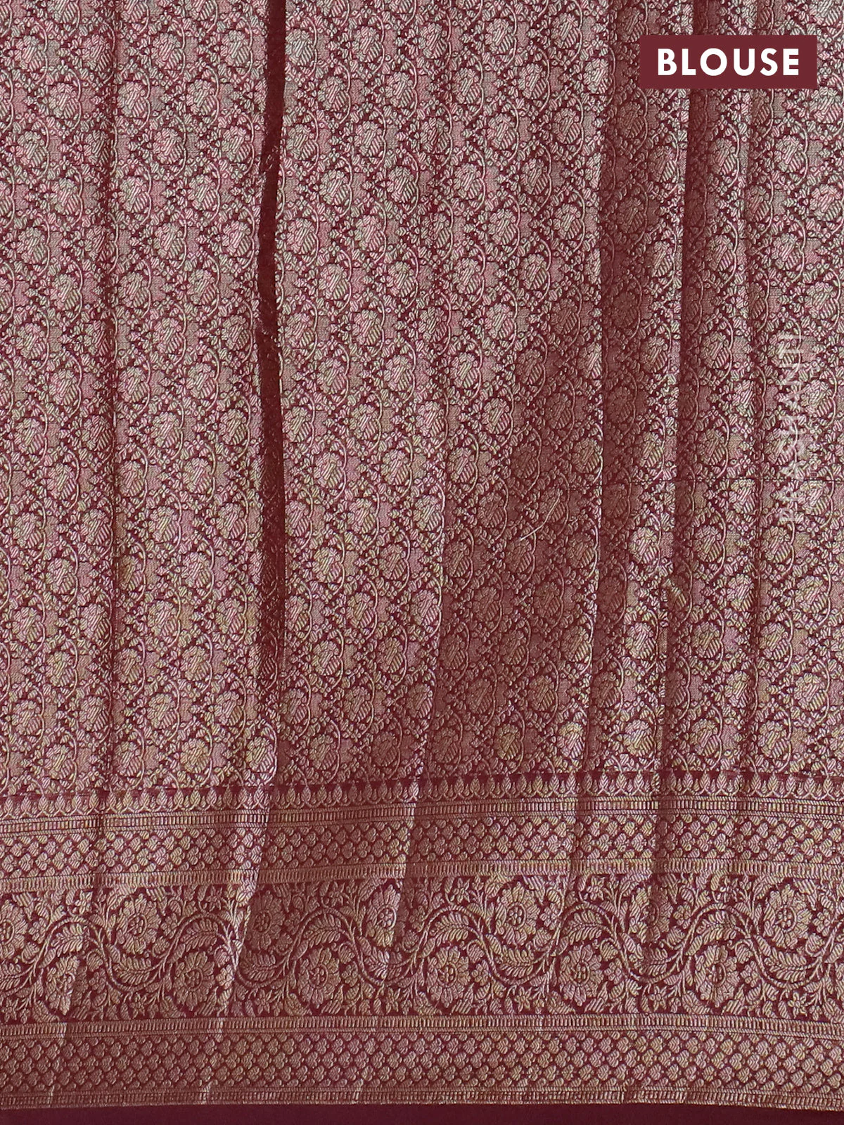 Banarasi semi chiniya saree wine shade with allover thread & zari woven paisley buttas and woven border - Image 4