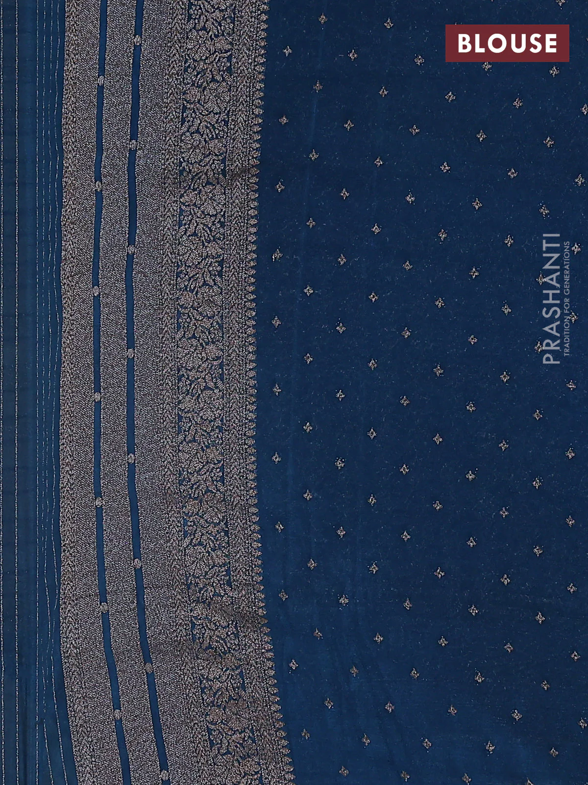 Banarasi semi crepe saree beige and peacock green with allover zari weaves and long zari woven border - Image 3