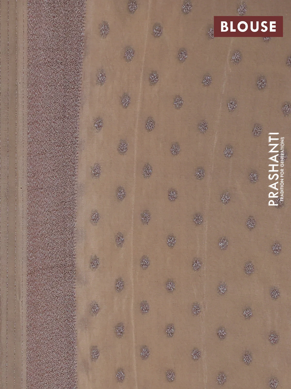 Banarasi semi crepe saree beige with allover thread & zari woven buttas and zari woven border - Image 3