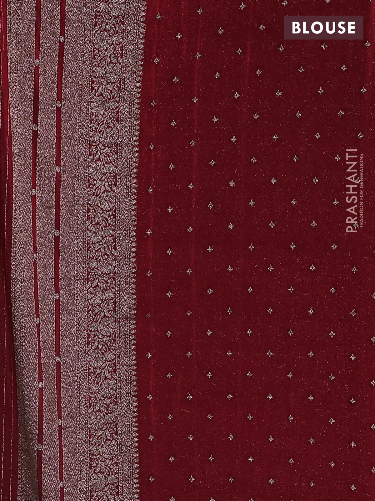 Banarasi semi crepe saree bottle green and maroon with allover zari weaves and long zari woven border - Image 3
