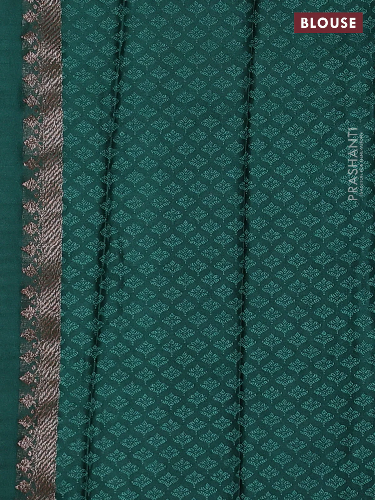 Banarasi semi crepe saree dark green with allover thread & zari woven brocade weaves and woven border - Image 3