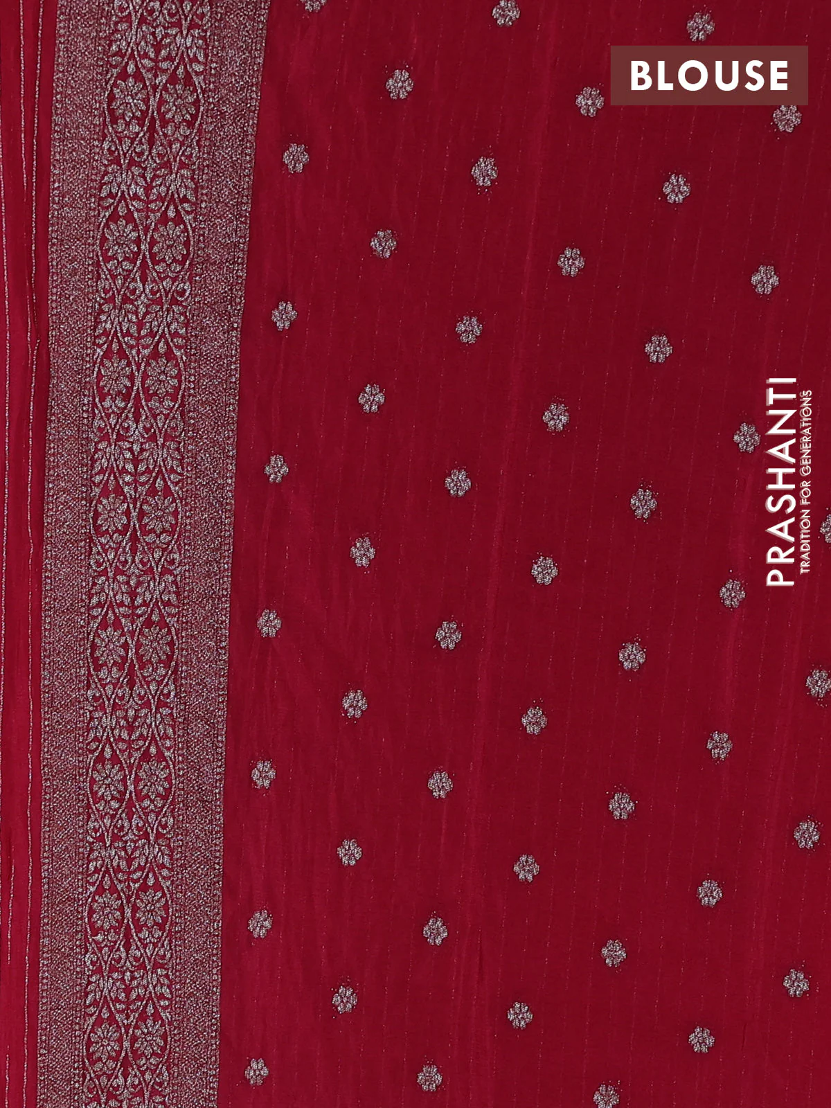 Banarasi semi crepe saree dark pink with allover thread & zari woven floral weaves and zari woven border - Image 3
