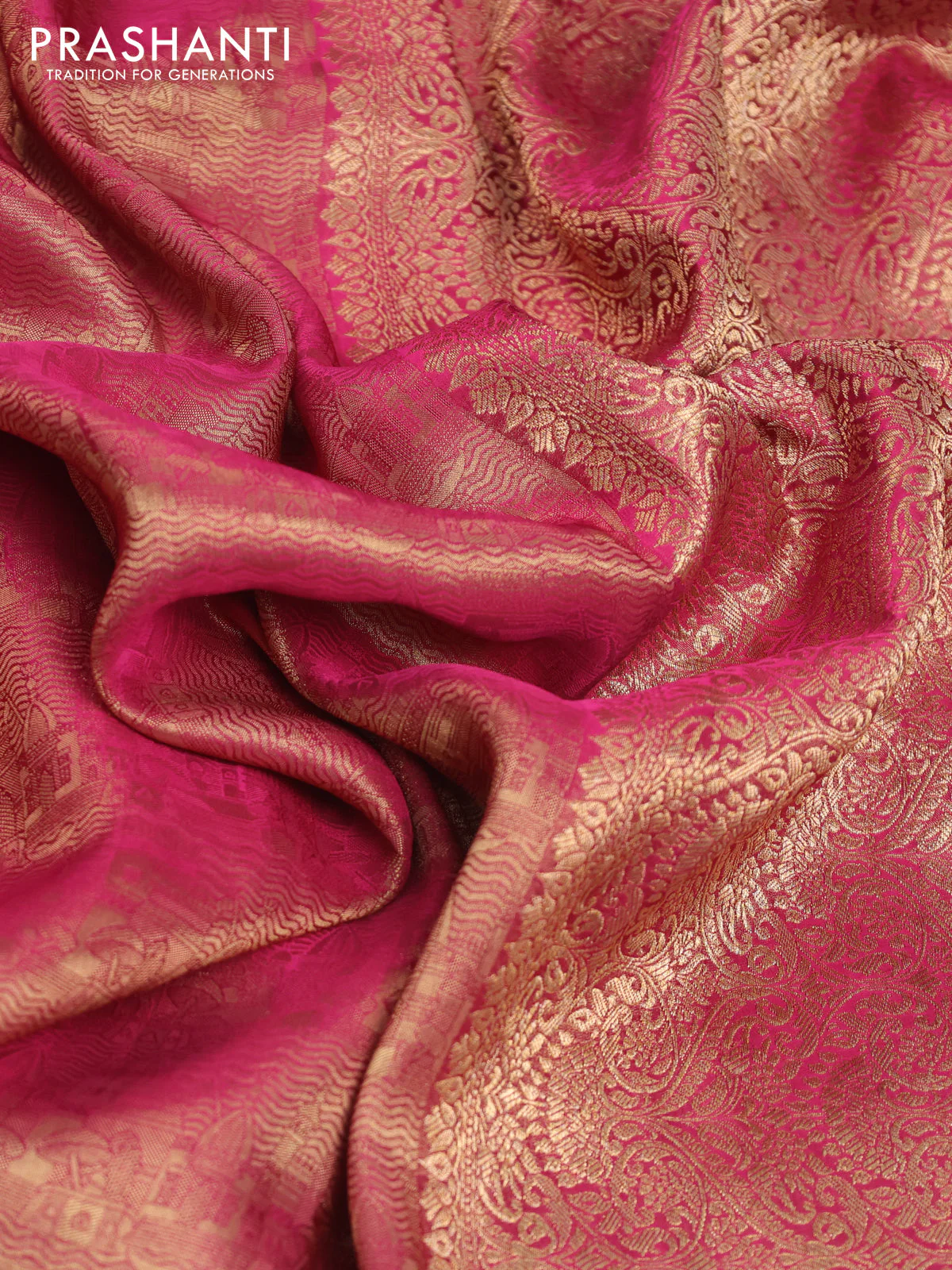 Banarasi semi crepe saree dual shade of pink with allover zari woven brocade weaves and lace work border - Image 3