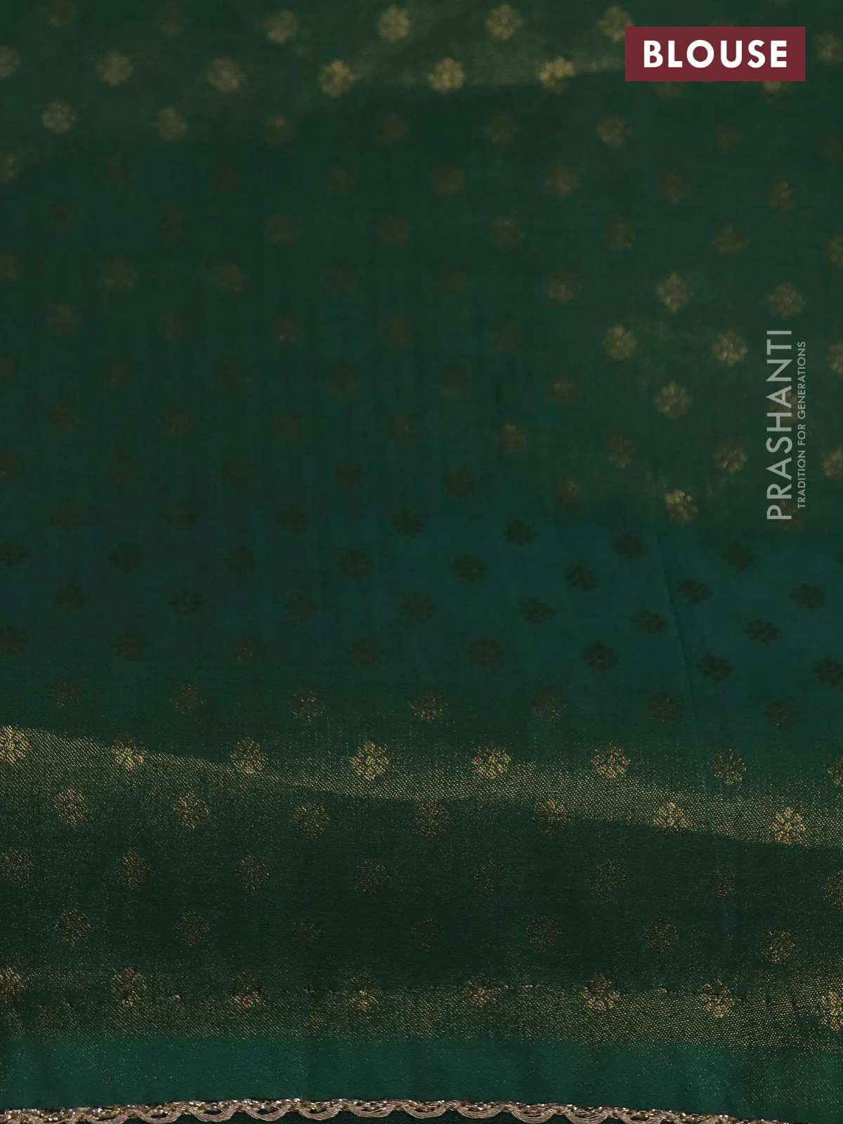 Banarasi semi crepe saree green with allover zari woven brocade weaves and lace work border - Image 4