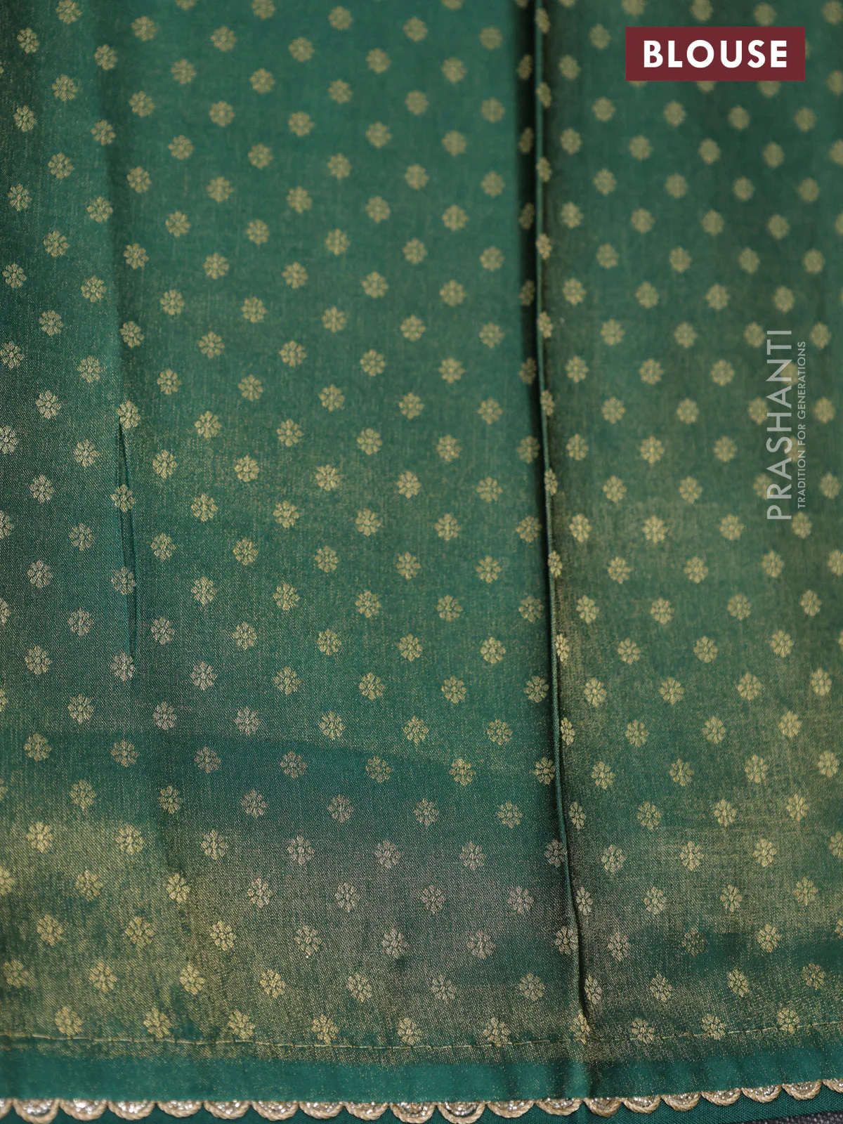 Banarasi semi crepe saree green with allover zari woven brocade weaves and lace work border - Image 4