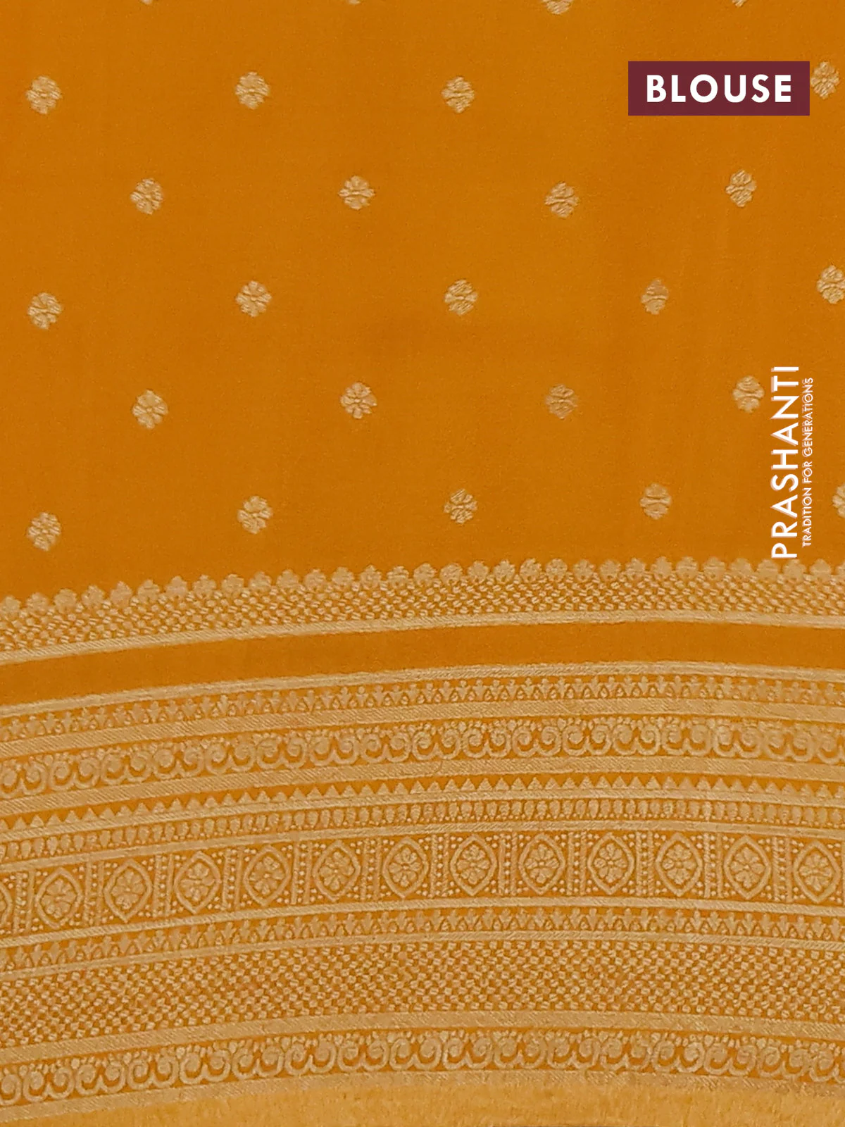 Banarasi semi crepe saree maroon and mango yellow with allover zari woven butta weaves and long zari woven border - Image 3
