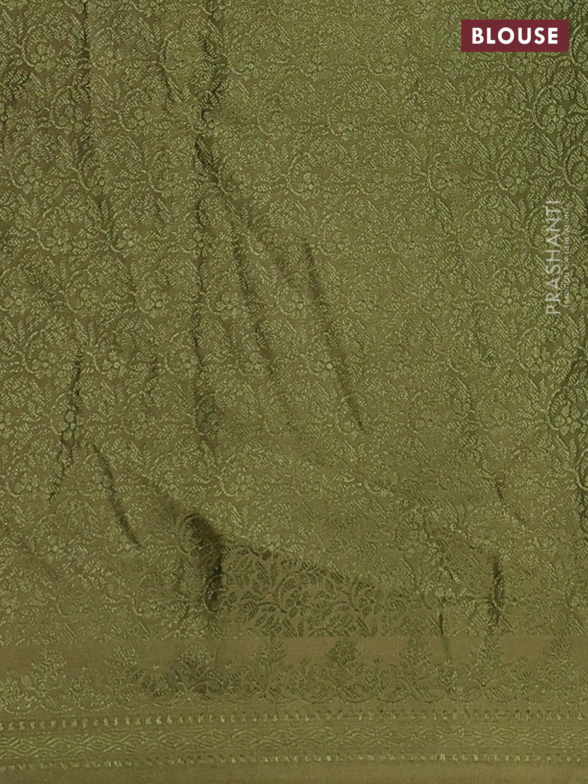 Banarasi semi crepe saree mehendi green with allover thread & zari woven brocade weaves and woven border - Image 3