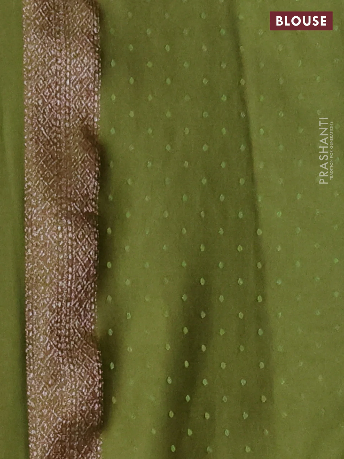 Banarasi semi crepe saree mehendi green with allover thread & zari woven brocade weaves and woven border - Image 3